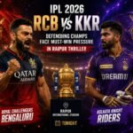 RCB versus KKR T20 Match 57 IPL 2026 at Shaheed Veer Narayan Singh International Stadium Raipur today 7:30 PM