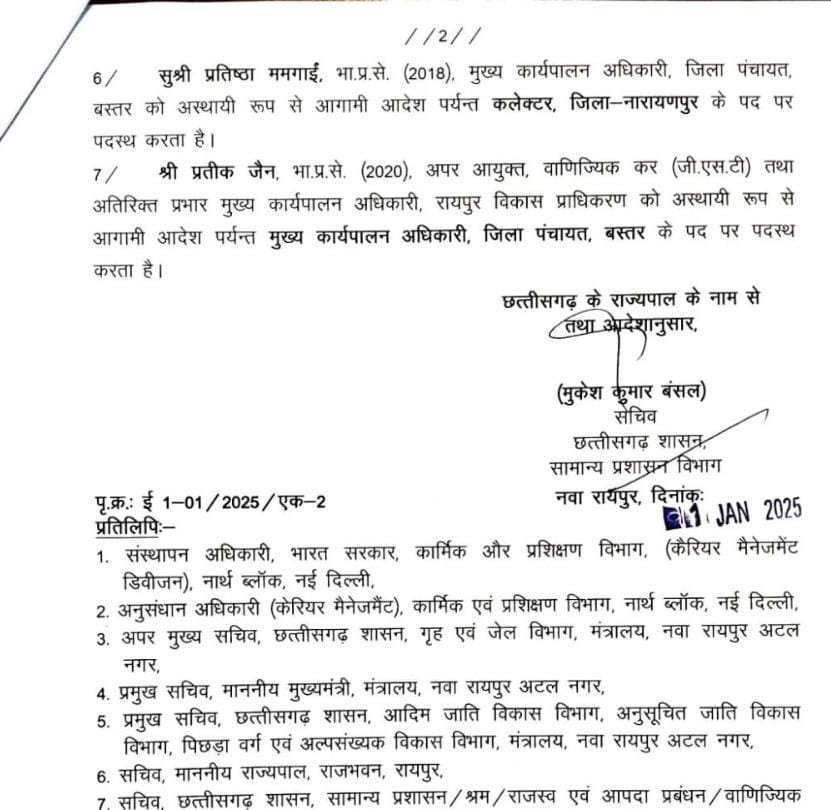 IAS TRANSFER 2024: नरेंद्र दुग्गा सरगुजा संभाग कमिश्नर, कई आईएएस की नवीन पदस्थापना