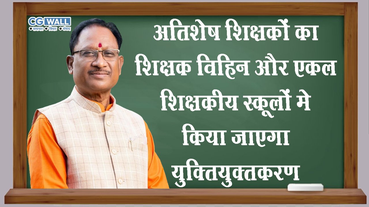 CG News: अतिशेष शिक्षकों का शिक्षक विहीन व एकल शिक्षकीय शालाओं में किया जाएगा युक्तियुक्तकरण CG News: अतिशेष शिक्षकों का शिक्षक विहीन व एकल शिक्षकीय शालाओं में किया जाएगा युक्तियुक्तकरण