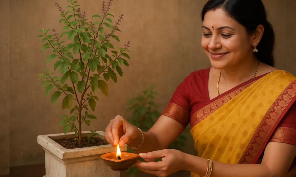 तुलसी और दीया: शाम के समय क्यों है यह धार्मिक व स्वास्थ्यवर्धक अभ्यास